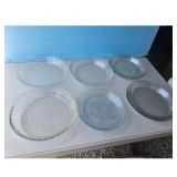 Set of 6+ Vintage Glass Pie Plates - Clear and Blu