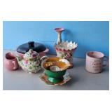 Vintage Ceramic Tea Set & Decorative Vase