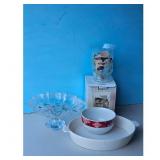 Christmas Themed Glass Footed Bowl & Candle Holder