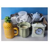 Rae Dunn Pineapple Mug, White Teapot Lamp, Floral