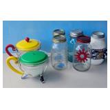 Vintage Glass Mason Jars & Novelty Teapot Set