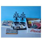 Assorted Collectibles Lot: Candle Holders, Book, T