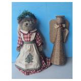 Vintage Christmas Teddy Bear Angel & Burlap Angel
