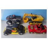 Lot of 4 Toy Vehicles: Monster Truck, Excavator, C