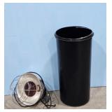 Black Trash Can with Metal Lamp