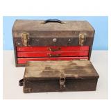 Vintage Metal Toolbox with Assorted Tools