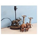 Elephant Lamp Base and Candlesticks Set