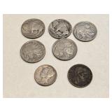 5 Buffalo Nickels/1937 Mercury dime & 1940