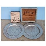 Galvanized Metal Trays and Decorative Signs Set