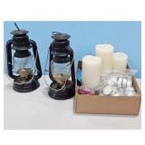 Lot of 2 Vintage Oil Lanterns and LED Candles