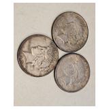 3-PEACE DOLLARS-1922, 1924, 1935