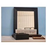 Black Framed Mirror with Decorative Shelf and 'Bl