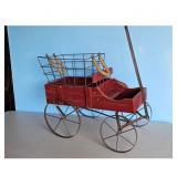 Vintage Red Wooden Wagon Planter Basket Decor