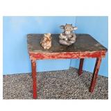 Vintage Rustic Farmhouse Table with Decorative Cow