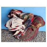 Vintage Wire Basket with Assorted Quilts and Blank
