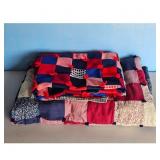 Vintage Handmade Patchwork Quilt Blanket Red Blue