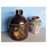 Vintage Brown Stoneware Jug with Eagle Decal &