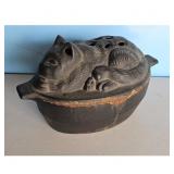 Vintage Cast Iron Cat Shaped Pot with Lid