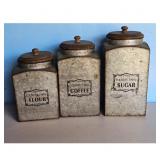 Vintage Country Farm Galvanized Tin Canister Set -