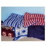 Handmade Crochet Blankets Lot - Blue, Red, White,