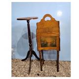 Antique Wooden Pedestal Table and Magazine Rack Se