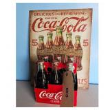 Vintage Coca-Cola Sign and 6-Pack Bottles Lot