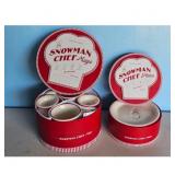 Williams Sonoma Snowman Chef Mugs & Plates Set
