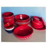 Set of Red Plastic Mixing Bowls and Containers wit