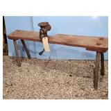 Antique Wooden Bench with Cast Iron Meat Grinder