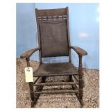 Antique Wooden Rocking Chair with Woven Seat and B