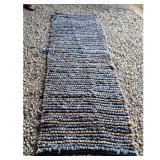 Handmade Denim Rag Rug Runner Blue Tan Striped