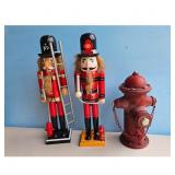 Set of 2 Firefighter Nutcrackers with Fire Hydrant