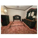 Vintage Dark Green Bedroom Set with Wood Accents -