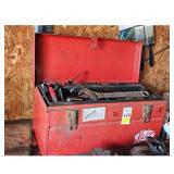 Vintage Red Metal Toolbox with Tools