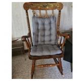 Vintage Wooden Rocking Chair with Gray Cushions
