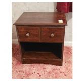 Wooden Nightstand with Two Drawers and Open Shelf
