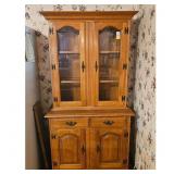 Vintage Oak China Cabinet Hutch with Glass Doors a