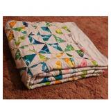 Vintage Handmade Quilt with Floral and Geometric P