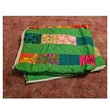 Handmade Patchwork Quilt Green Floral Geometric