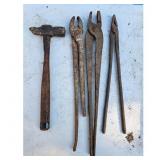 Vintage Blacksmith Hammer and Tongs Set