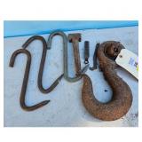 Lot of Heavy Duty Hooks, Eye Bolts, and Hardware