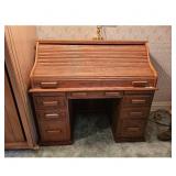 Vintage Oak Roll Top Desk with Drawers