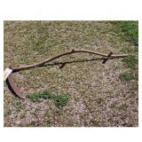 Antique Scythe Tool with Wooden Handle