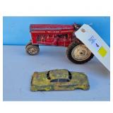 Vintage Tru Scale Red Tractor and Yellow Car Toy L