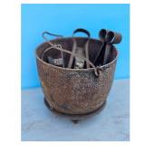 Antique Cast Iron 3-Footed Pot with Assorted Farm