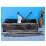 Antique Wooden Bowling Pin and Crate Lot