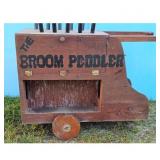 Vintage Wooden Broom Peddler Cart with Handles and