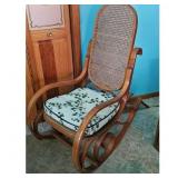 Vintage Bentwood Cane Rocking Chair with Floral Cu