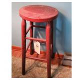 Vintage Red Wooden Counter Stool