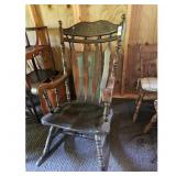 Antique Wooden Rocking Chair with Carved Back